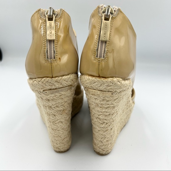 Jimmy Choo Lagoon Nude Patent Leather Wide Ankle Strap Espadrilles US5 - Picture 5 of 9